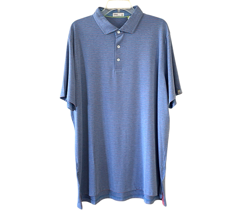 TASC Men XXL Cloud Performance Blue Stripe Polo NWT Short Sleeve Brookline Shirt